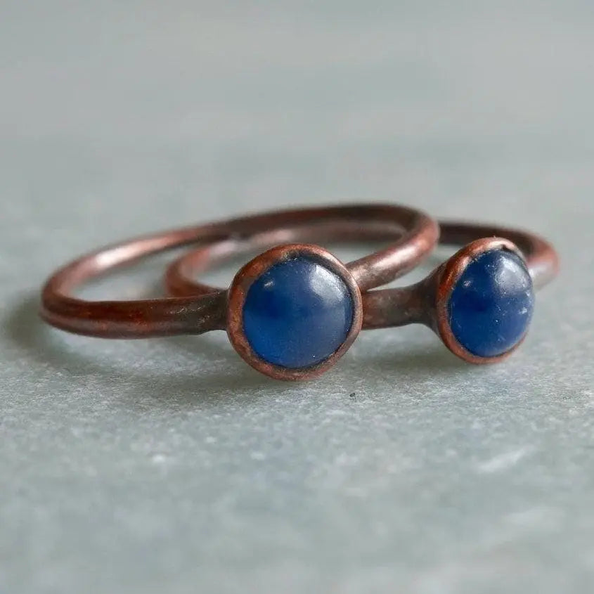 Electroformed Copper Ring: Dainty Blue Sapphire Stacking Ring - BlackbirdSageStudio
