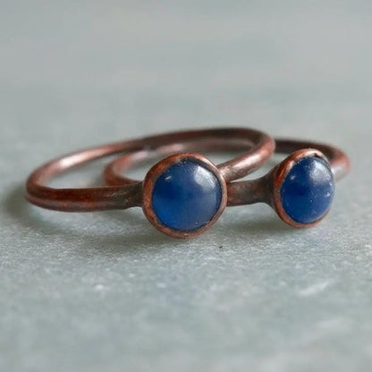 Electroformed Copper Ring: Dainty Blue Sapphire Stacking Ring - BlackbirdSageStudio