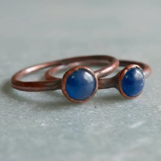 Electroformed Copper Ring: Dainty Blue Sapphire Stacking Ring - BlackbirdSageStudio