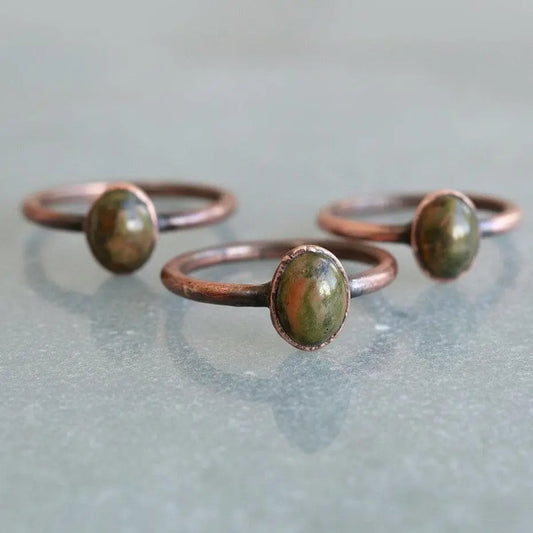 Handmade Unakite Copper Ring: Electroformed Bohemian Jewelry, Crystal Jewelry Gift, Holiday Present For Her - BlackbirdSageStudio