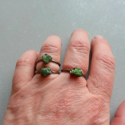Raw Chrome Diopside Ring: Electroformed Copper, Bohemian Jewelry - BlackbirdSageStudio
