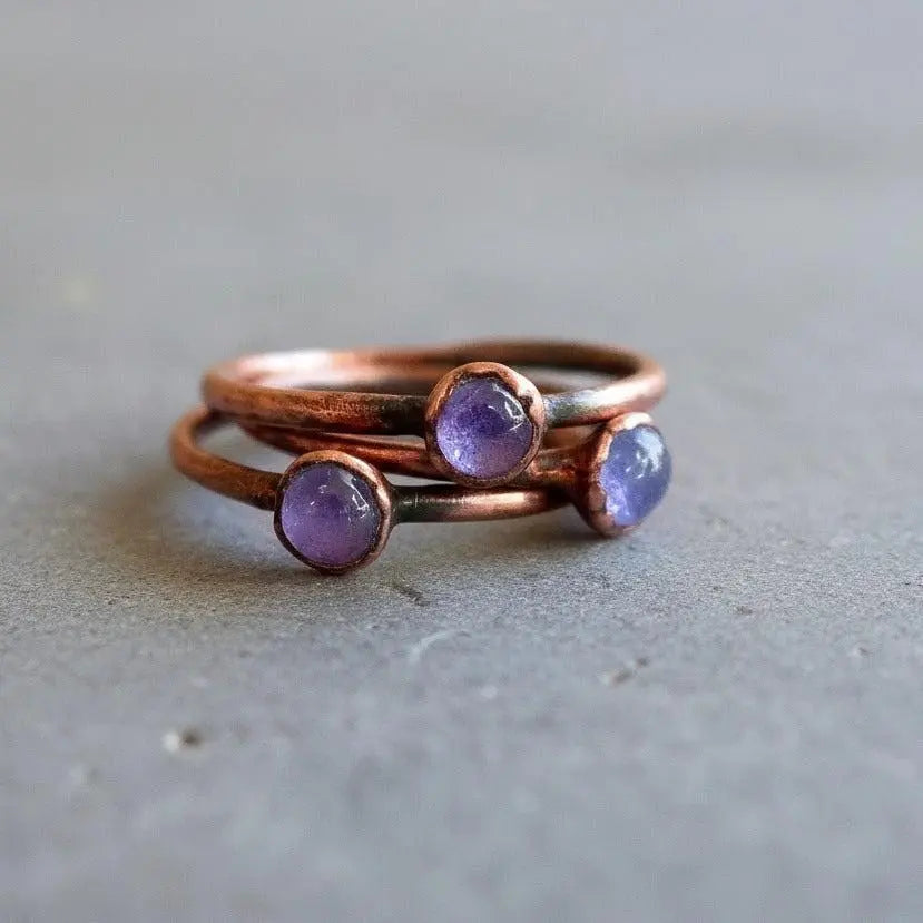 Dainty Tanzanite Copper Ring: Electroformed December Birthstone, Crystal Jewelry Gift, Holiday Present For Her - BlackbirdSageStudio