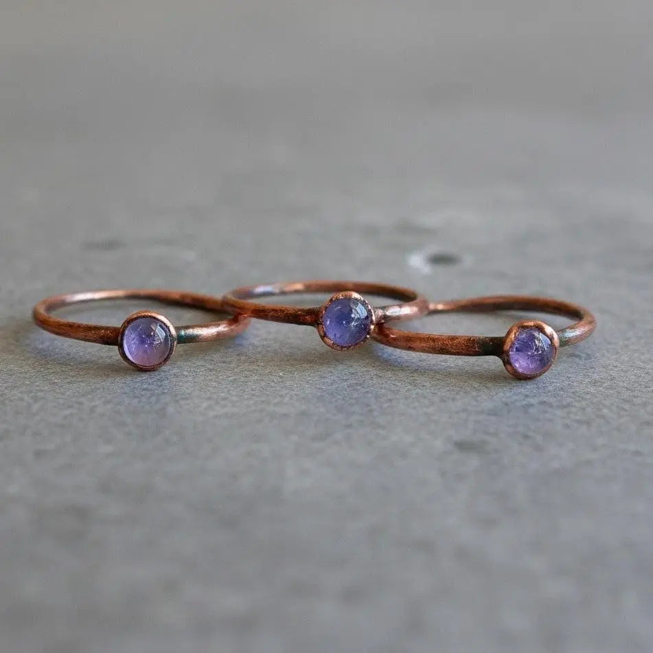 Dainty Tanzanite Copper Ring: Electroformed December Birthstone, Crystal Jewelry Gift, Holiday Present For Her - BlackbirdSageStudio