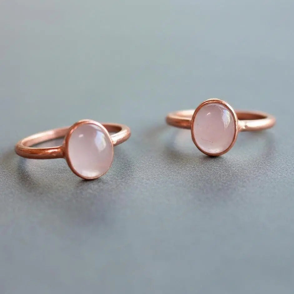 Electroformed Rose Quartz Ring, Oval Cab, Copper Jewelry - BlackbirdSageStudio