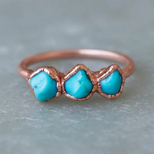 Raw Sonoran Turquoise Ring: Electroformed Copper, Boho Style - BlackbirdSageStudio