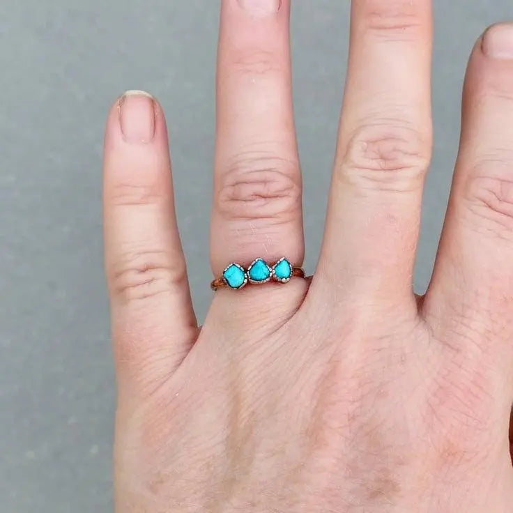 Raw Sonoran Turquoise Ring: Electroformed Copper, Boho Style - BlackbirdSageStudio