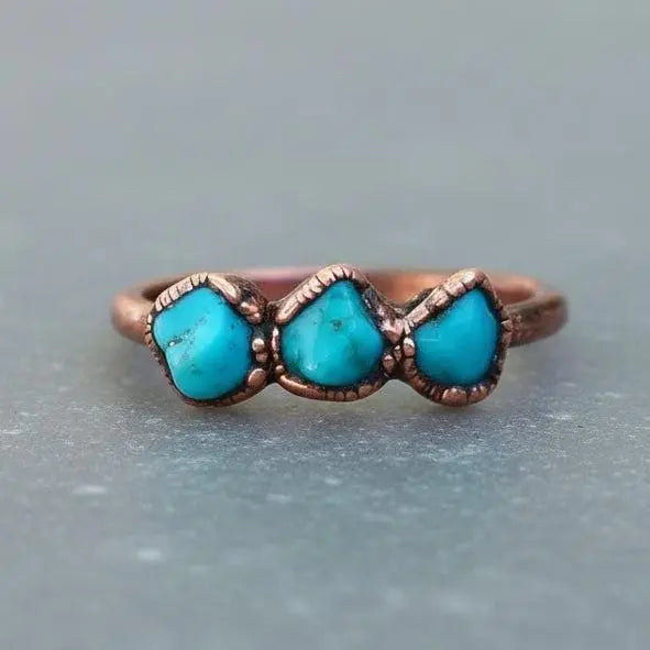 Raw Sonoran Turquoise Ring: Electroformed Copper, Boho Style - BlackbirdSageStudio