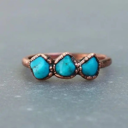 Raw Sonoran Turquoise Ring: Electroformed Copper, Boho Style - BlackbirdSageStudio