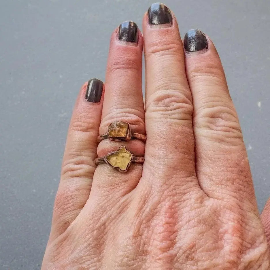 Raw Golden Topaz Ring: Handmade Electroformed Copper, November Birthstone - BlackbirdSageStudio