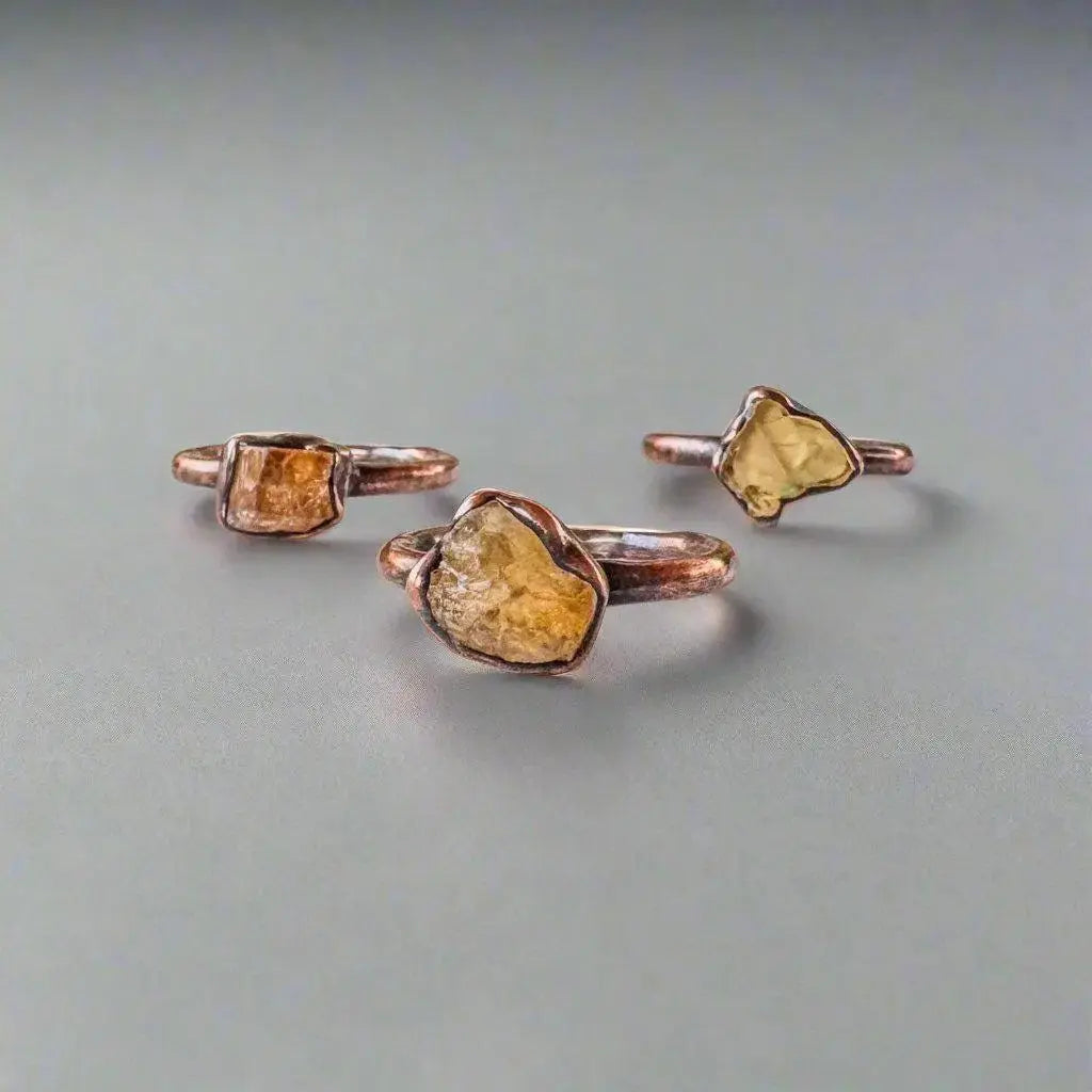 Raw Golden Topaz Ring: Handmade Electroformed Copper, November Birthstone - BlackbirdSageStudio