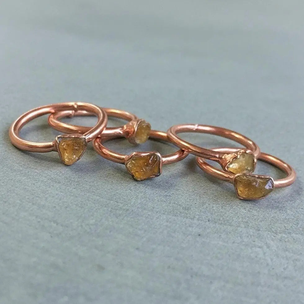 Raw Amber Ring – Electroformed Copper, Stackable Boho Jewelry - BlackbirdSageStudio