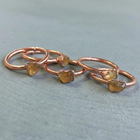 Raw Amber Ring – Electroformed Copper, Stackable Boho Jewelry - BlackbirdSageStudio