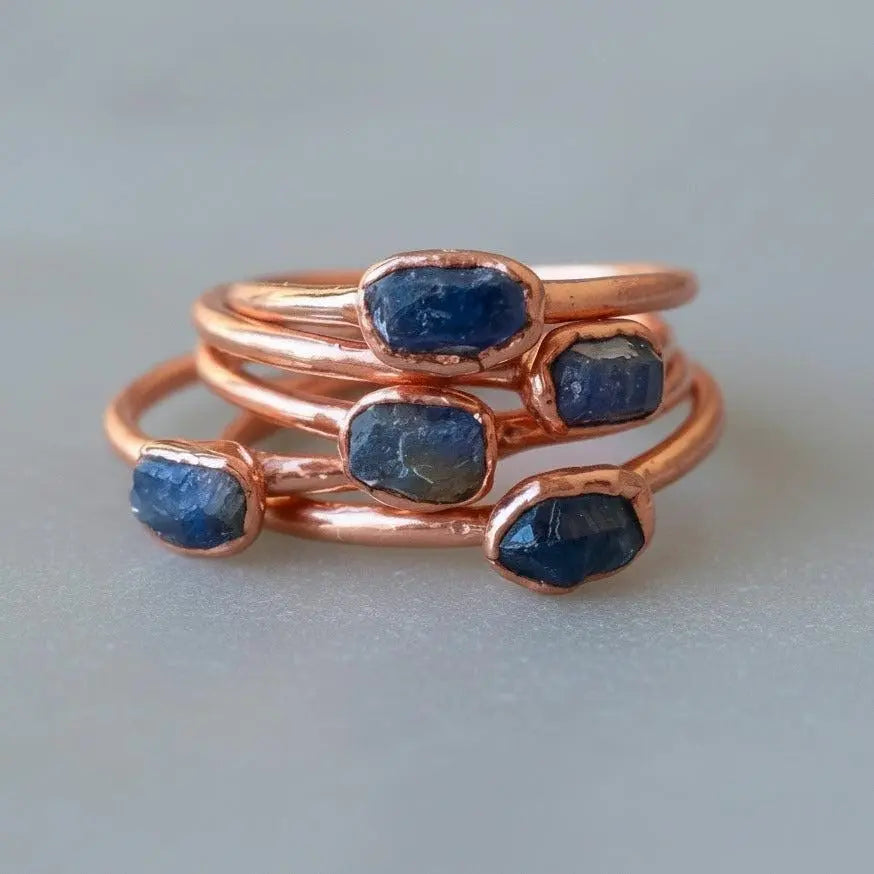 Raw Sapphire Ring: Electroformed Copper Band, September Birthstone - BlackbirdSageStudio