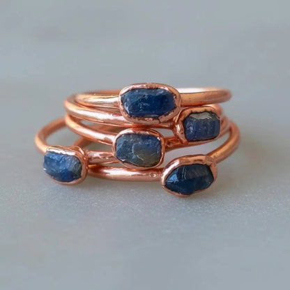 Raw Sapphire Ring: Electroformed Copper Band, September Birthstone - BlackbirdSageStudio