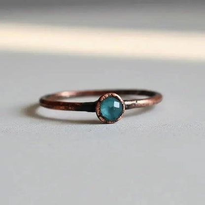 Electroformed Swiss Blue Topaz Copper Ring - Bohemian Crystal Jewelry - BlackbirdSageStudio