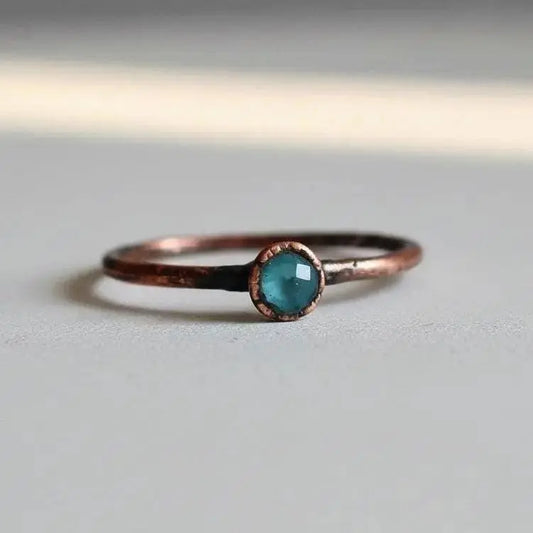 Electroformed Swiss Blue Topaz Copper Ring - Bohemian Crystal Jewelry - BlackbirdSageStudio