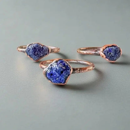 Raw Azurite Copper Ring: Electroformed Boho Gemstone Jewelry - BlackbirdSageStudio