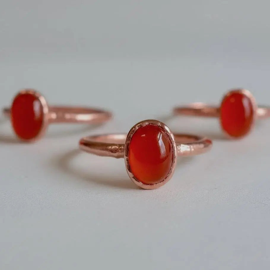 Electroformed Copper Carnelian Ring: Hand Hammered Boho Jewelry - BlackbirdSageStudio