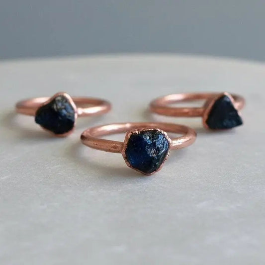 Raw Black Tourmaline Crystal Ring: Electroformed Copper, Witchy Boho Jewelry - BlackbirdSageStudio