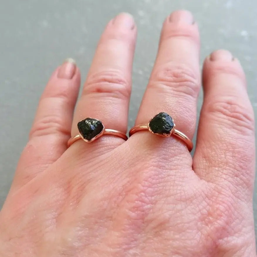 Raw Black Tourmaline Crystal Ring: Electroformed Copper, Witchy Boho Jewelry - BlackbirdSageStudio