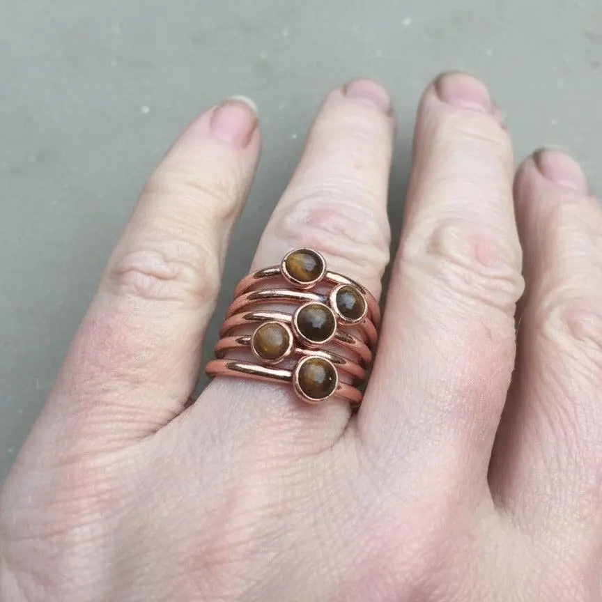 Electroformed Copper Tiger's Eye Ring: Rustic Bohemian Band - BlackbirdSageStudio