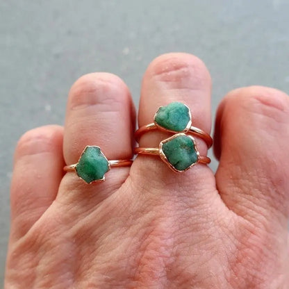 Raw Emerald Copper Ring: Electroformed Bohemian Solitaire, May Birthstone - BlackbirdSageStudio
