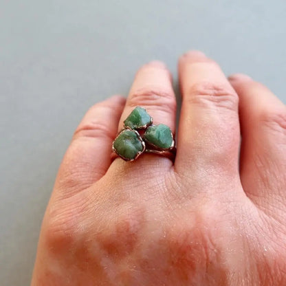 Raw Emerald Copper Ring: Electroformed Bohemian Solitaire, May Birthstone - BlackbirdSageStudio