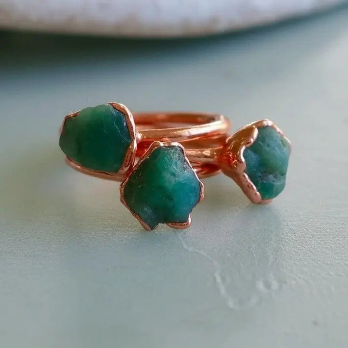 Raw Emerald Copper Ring: Electroformed Bohemian Solitaire, May Birthstone - BlackbirdSageStudio