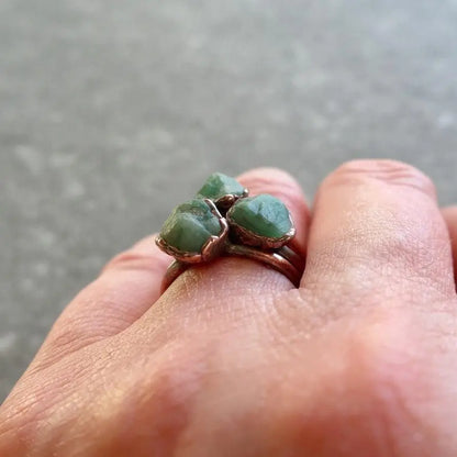Raw Emerald Copper Ring: Electroformed Bohemian Solitaire, May Birthstone - BlackbirdSageStudio