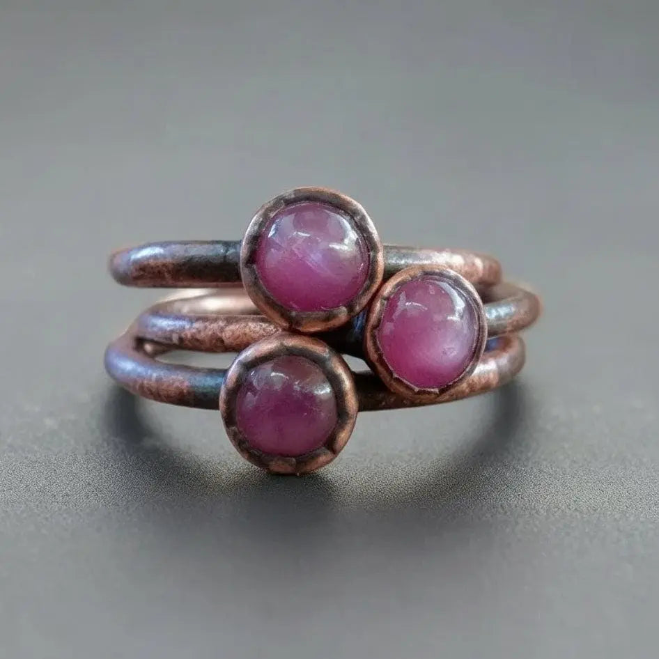 Pink Sapphire Copper Stacking Ring: Electroformed Boho Jewelry - BlackbirdSageStudio