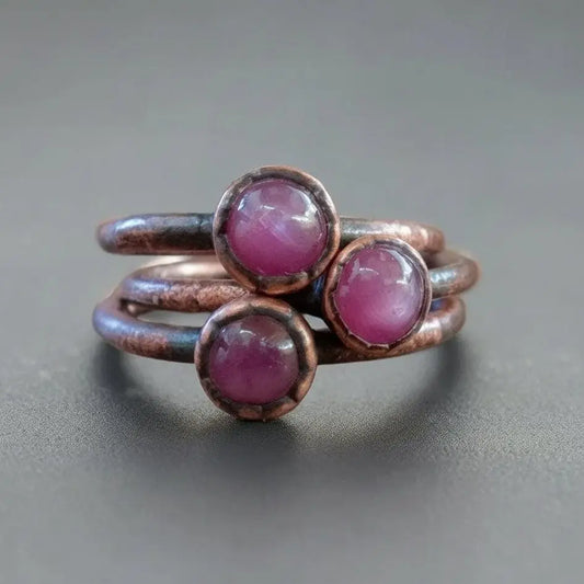 Pink Sapphire Copper Stacking Ring: Electroformed Boho Jewelry - BlackbirdSageStudio