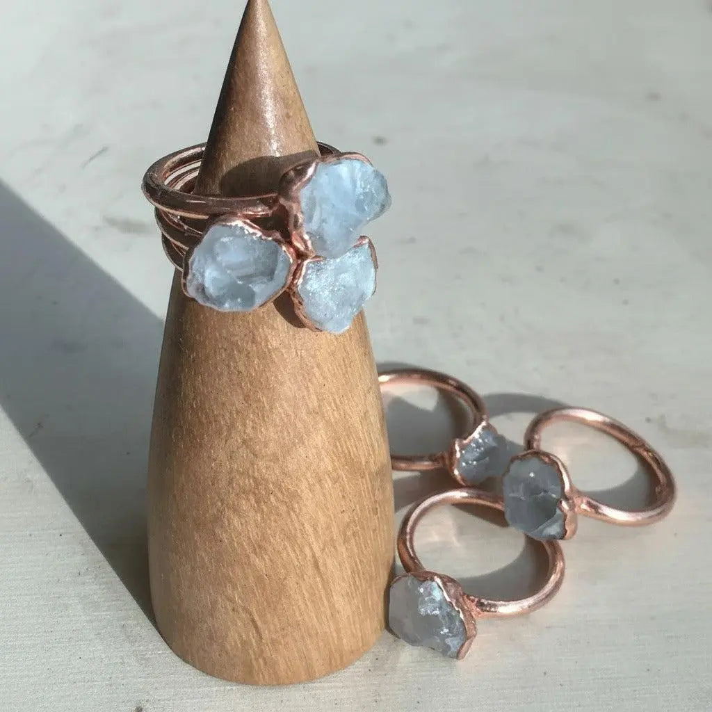Raw Celestite Copper Ring: Electroformed Boho Crystal Jewelry - BlackbirdSageStudio