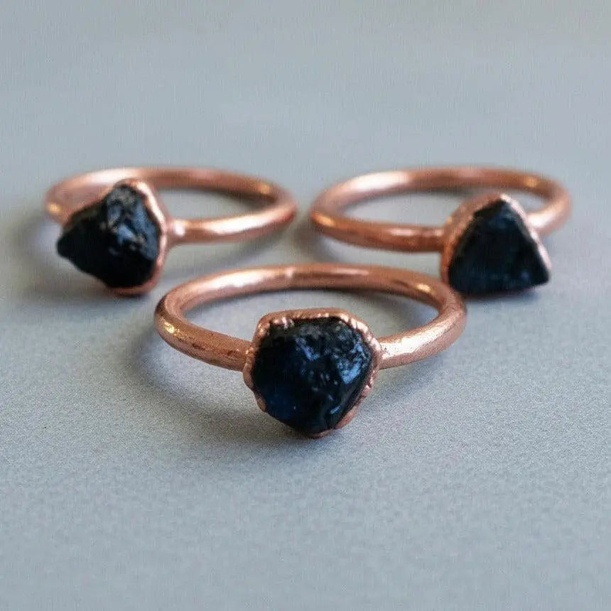 Raw Black Tourmaline Crystal Ring: Electroformed Copper Boho Jewelry - BlackbirdSageStudio
