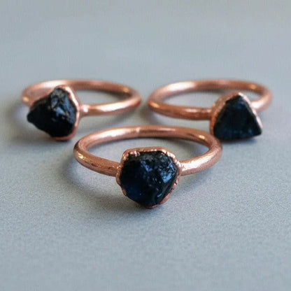 Raw Black Tourmaline Crystal Ring: Electroformed Copper Boho Jewelry - BlackbirdSageStudio