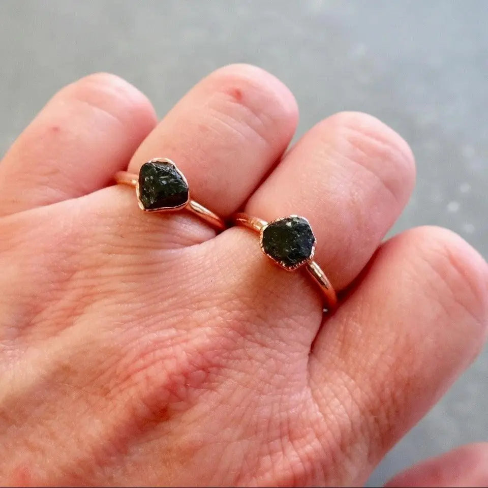 Raw Black Tourmaline Crystal Ring: Electroformed Copper Boho Jewelry - BlackbirdSageStudio