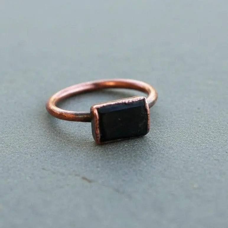 Electroformed Copper Ring: Raw Black Tourmaline Crystal, Boho Jewelry - BlackbirdSageStudio