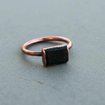Electroformed Copper Ring: Raw Black Tourmaline Crystal, Boho Jewelry - BlackbirdSageStudio