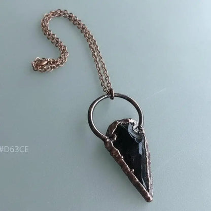 Electroformed Copper Obsidian Arrowhead Pendant Necklace - BlackbirdSageStudio