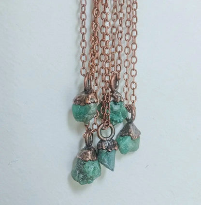 Raw Emerald Birthstone Pendant: Antique Copper Boho Necklace - BlackbirdSageStudio