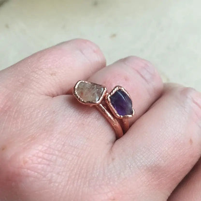 Dainty Amethyst Copper Ring: Electroformed Copper Jewelry, February Birthstone - BlackbirdSageStudio