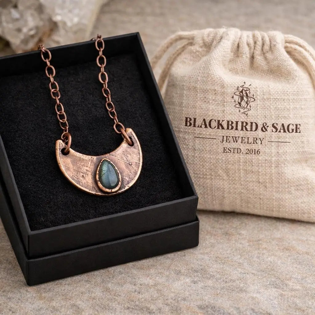 Obsidian Lariat Handcrafted Copper Talisman for Grounded Confidence