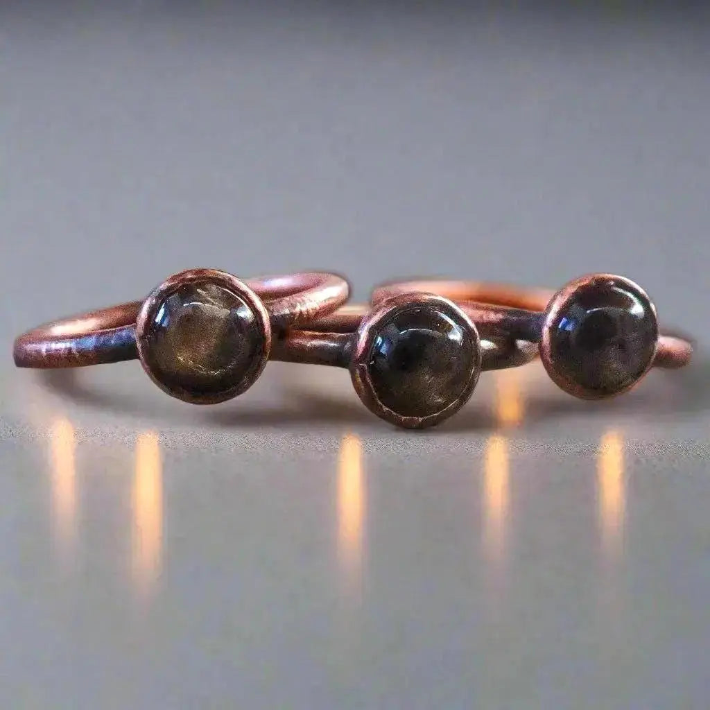 Handmade Black Moonstone Ring: Electroformed Copper, Boho Witch Jewelry Gift - BlackbirdSageStudio