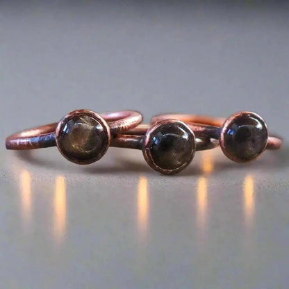 Handmade Black Moonstone Ring: Electroformed Copper, Boho Witch Jewelry Gift - BlackbirdSageStudio
