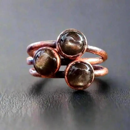 Handmade Black Moonstone Ring: Electroformed Copper, Boho Witch Jewelry Gift - BlackbirdSageStudio