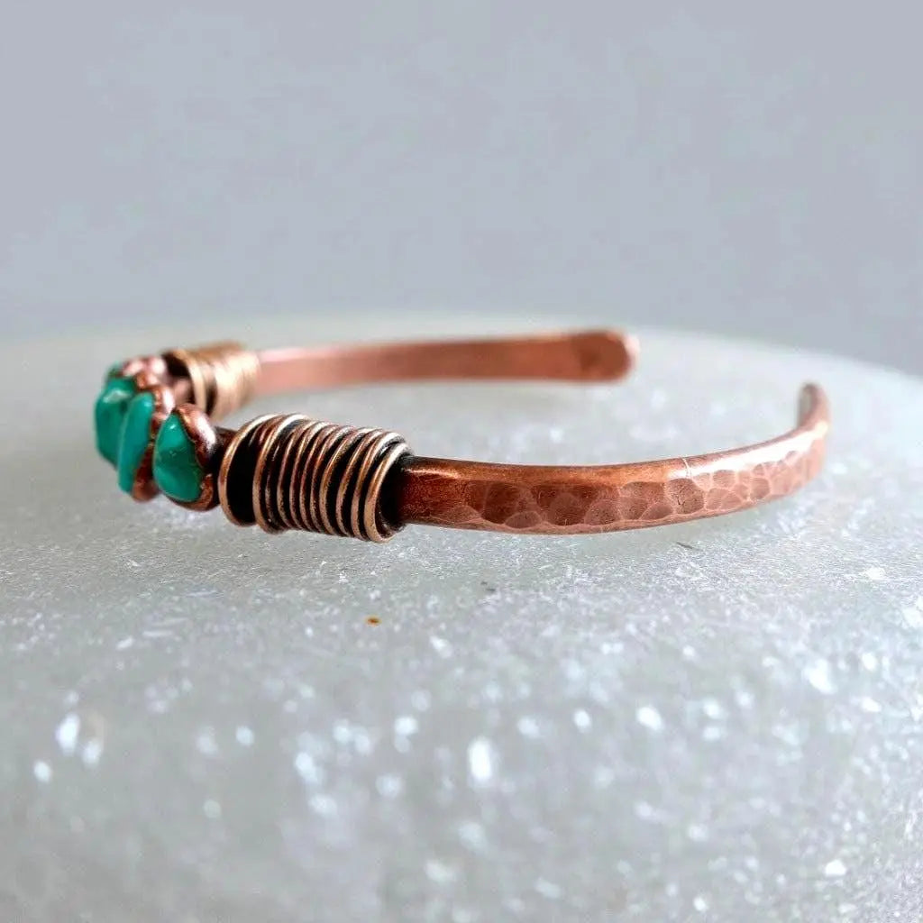 Raw Turquoise Copper Cuff Bracelet: Sonoran Stone, Electroformed Bohemian Bangle - BlackbirdSageStudio
