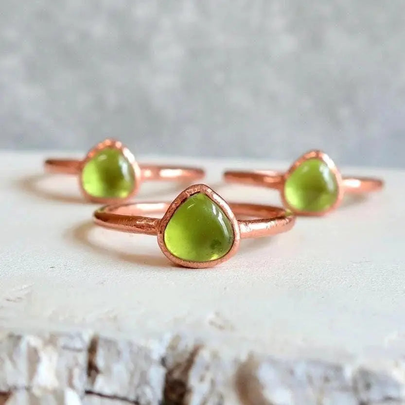 Electroformed Copper Peridot Ring: August Birthstone Jewelry, Crystal Jewelry Gift, Holiday Present For Her - BlackbirdSageStudio