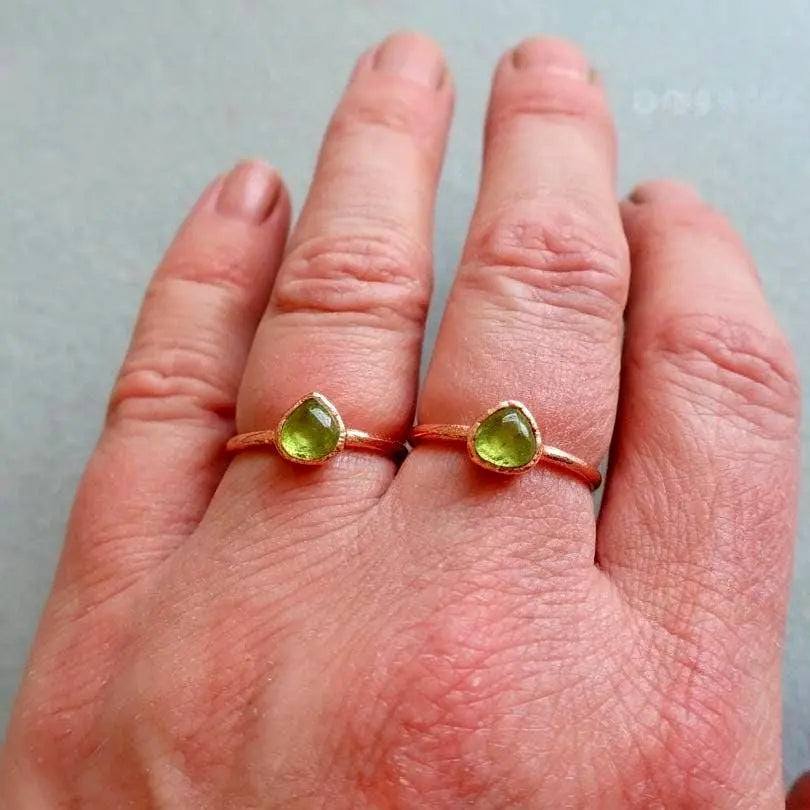 Electroformed Copper Peridot Ring: August Birthstone Jewelry, Crystal Jewelry Gift, Holiday Present For Her - BlackbirdSageStudio