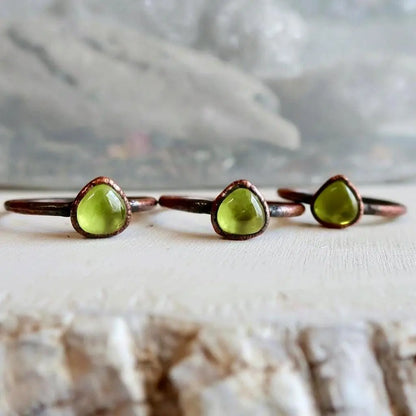Electroformed Copper Peridot Ring: August Birthstone Jewelry, Crystal Jewelry Gift, Holiday Present For Her - BlackbirdSageStudio