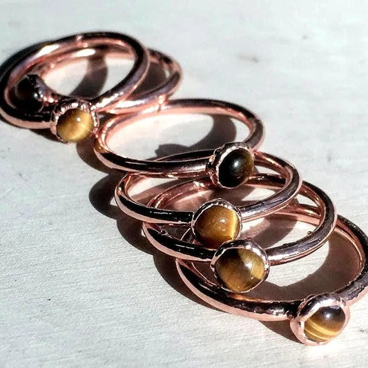 Tiger Eye Ring - Handcrafted Copper Talisman for Grounded Confidence - BlackbirdSageStudio