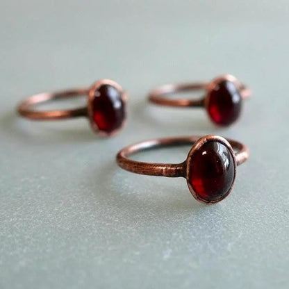 Electroformed Copper Garnet Ring, January Birthstone, Bohemian Jewelry - BlackbirdSageStudio